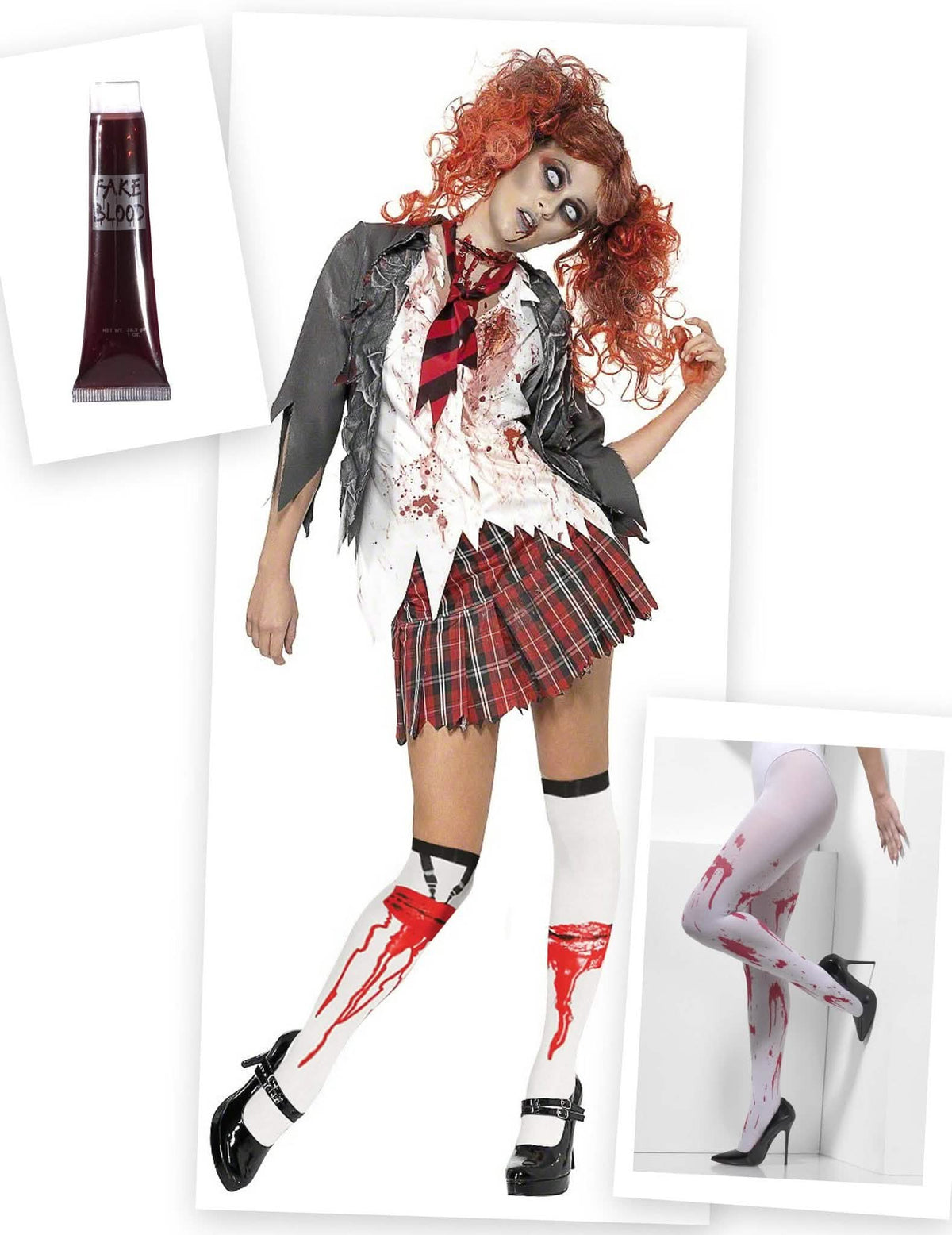 Pack déguisement et accessoire de zombie écolière femme