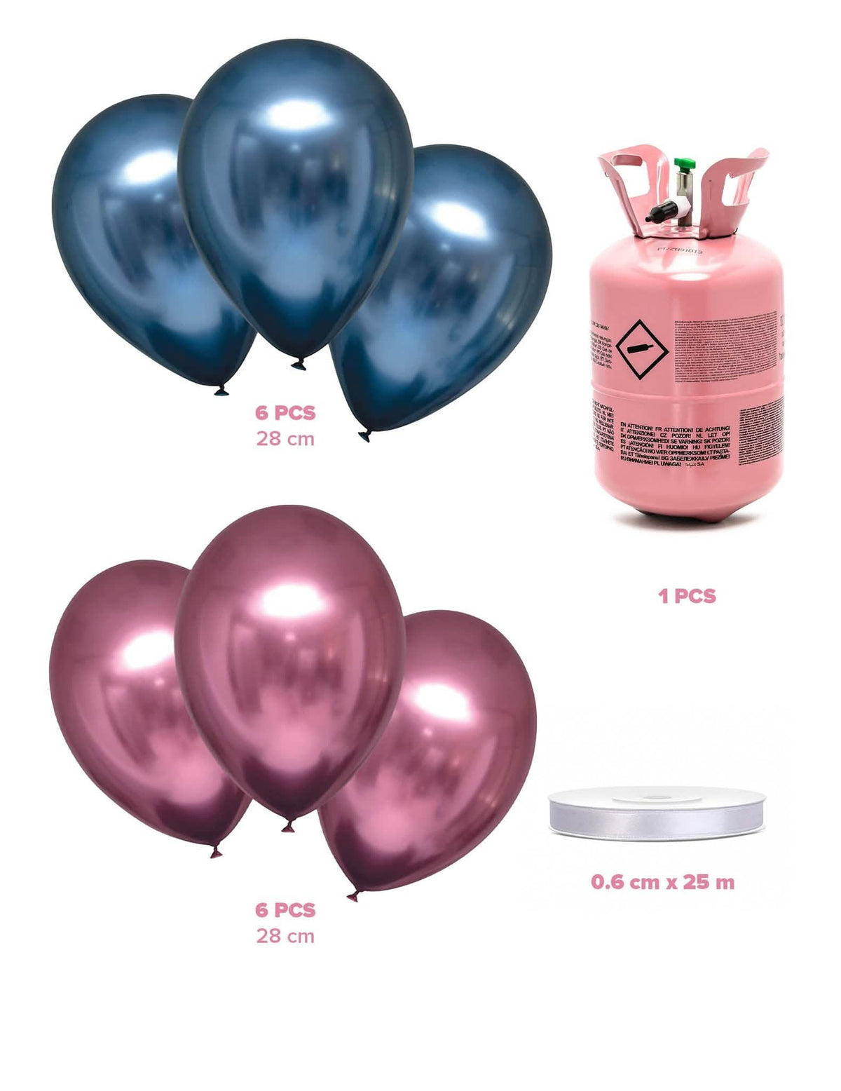 Heliumflesset 12 ballonnen blauw-roze