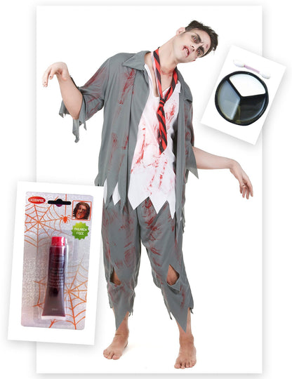 Zombie kostuum pack met nepbloed en schmink voor mannen