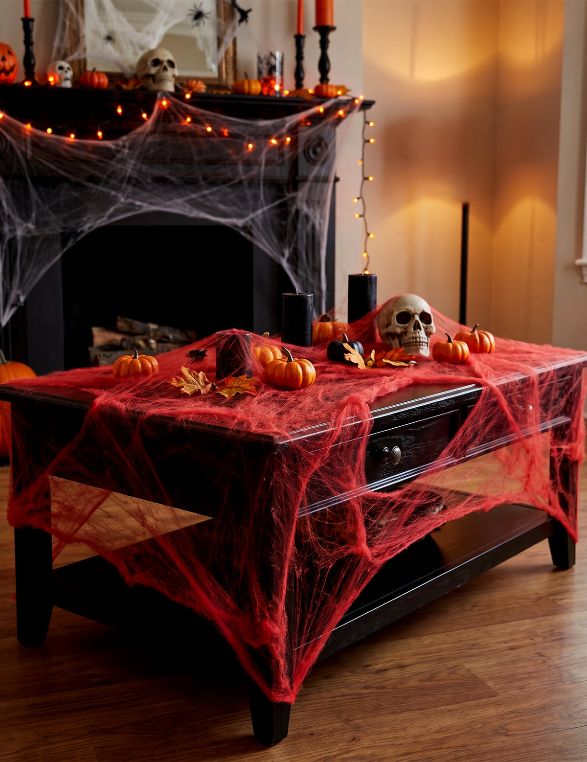 Rood spinnenweb met spinnen 20 g Halloween