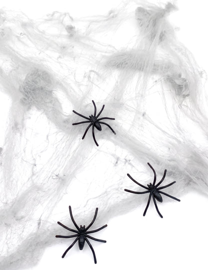 Witte spinnenweb met spinnen 20 g Halloween