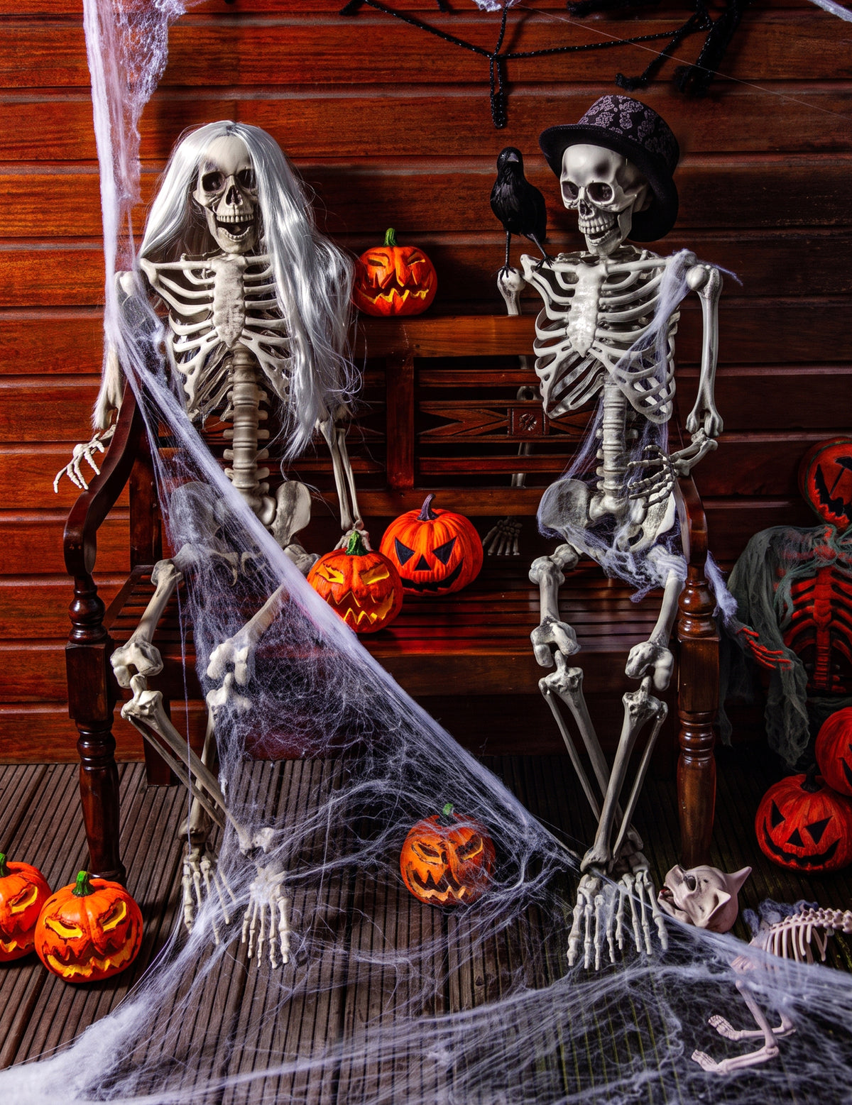 Witte spinnenweb met spinnen 20 g Halloween