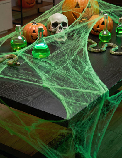 Groen spinnenweb met spinnen 20 g Halloween
