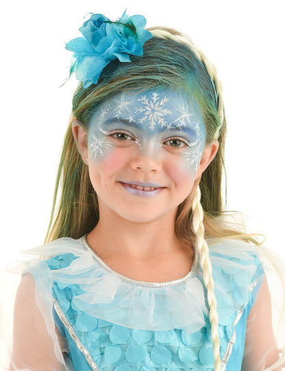 Exemple de maquillage de fête bleu et blanc de la trousse d'accessoires de maquillage pour déguisement