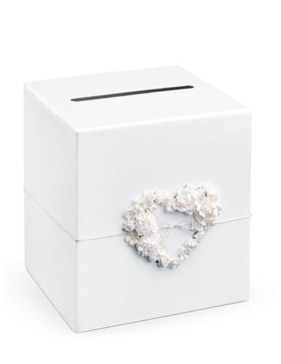 Urne avec coeur de roses pour mariage blanche