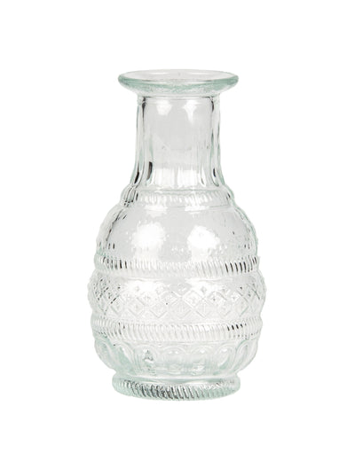 Vase style bohème pour décoration en verre transparent gravure ancienne