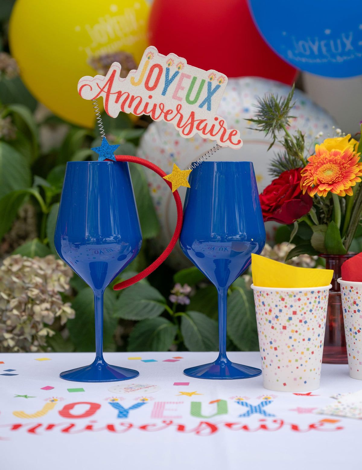 Donkerblauw plastic wijnglas op voet 47 cl