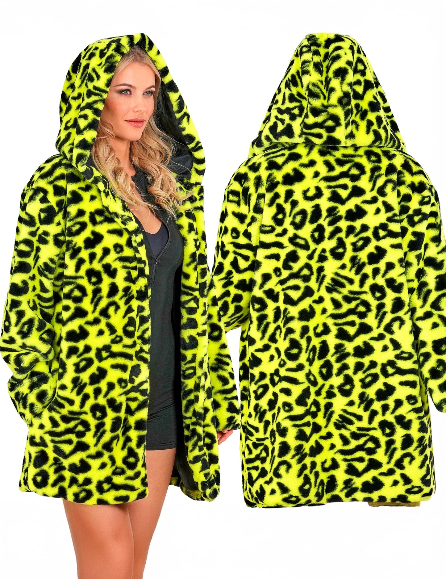 Gele luipaard vest met capuchon voor volwassenen
