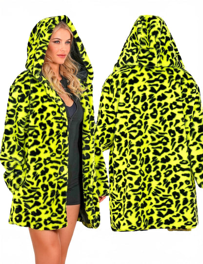 Gele luipaard vest met capuchon voor volwassenen