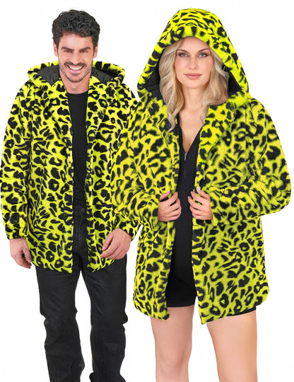 Gele luipaard vest met capuchon voor volwassenen