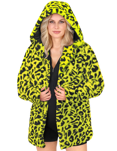 Gele luipaard vest met capuchon voor volwassenen