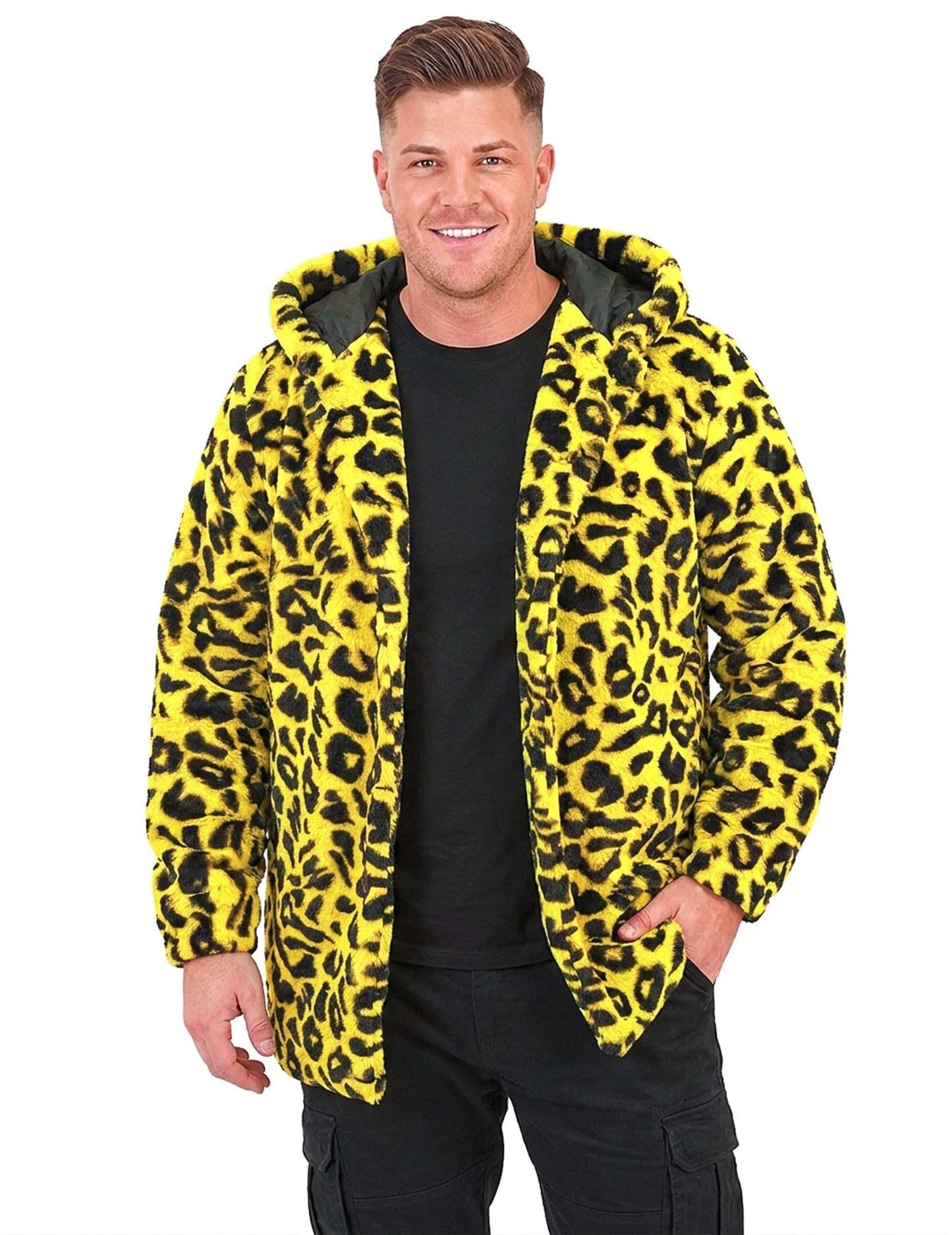 Veste à capuche léopard jaune adulte