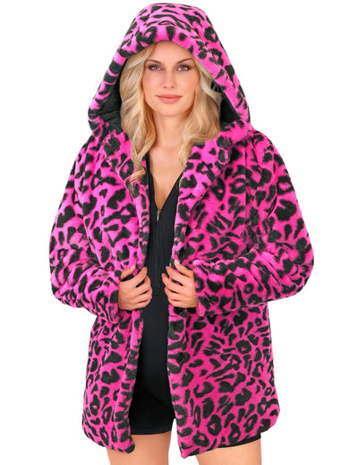 Roze luipaardvest met capuchon voor volwassenen