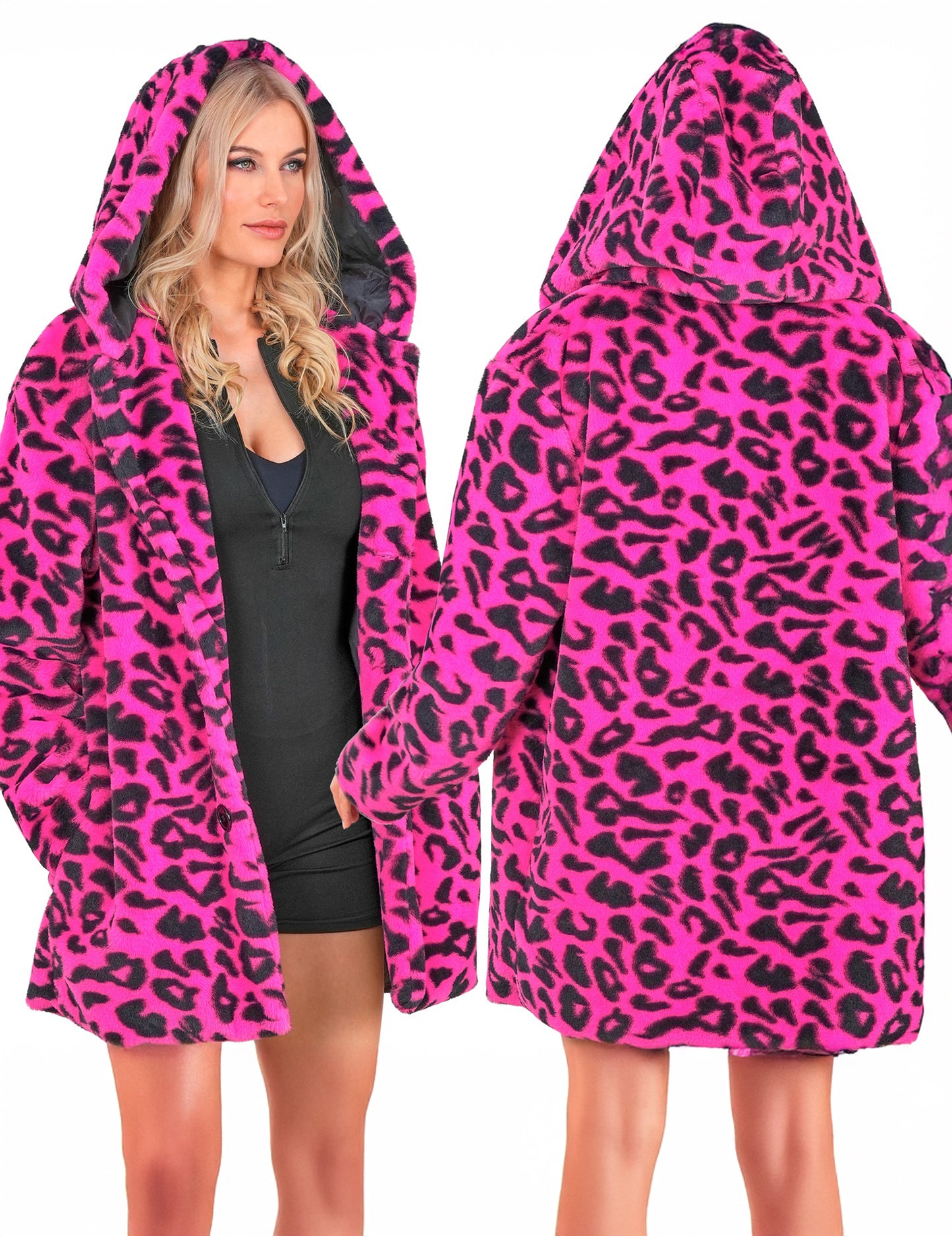 Roze luipaardvest met capuchon voor volwassenen