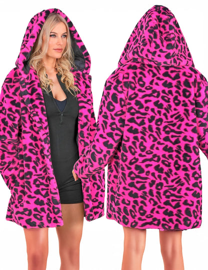 Roze luipaardvest met capuchon voor volwassenen