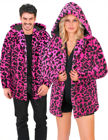 Roze luipaardvest met capuchon voor volwassenen