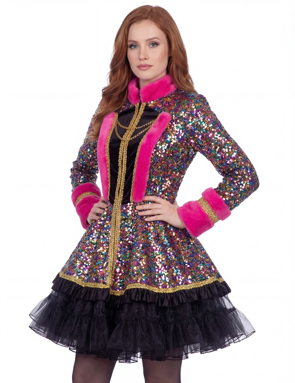 Gros plan sur les détails de la veste à sequins de luxe pour femme