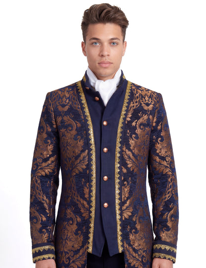 Veste baroque brodée luxe bleue homme