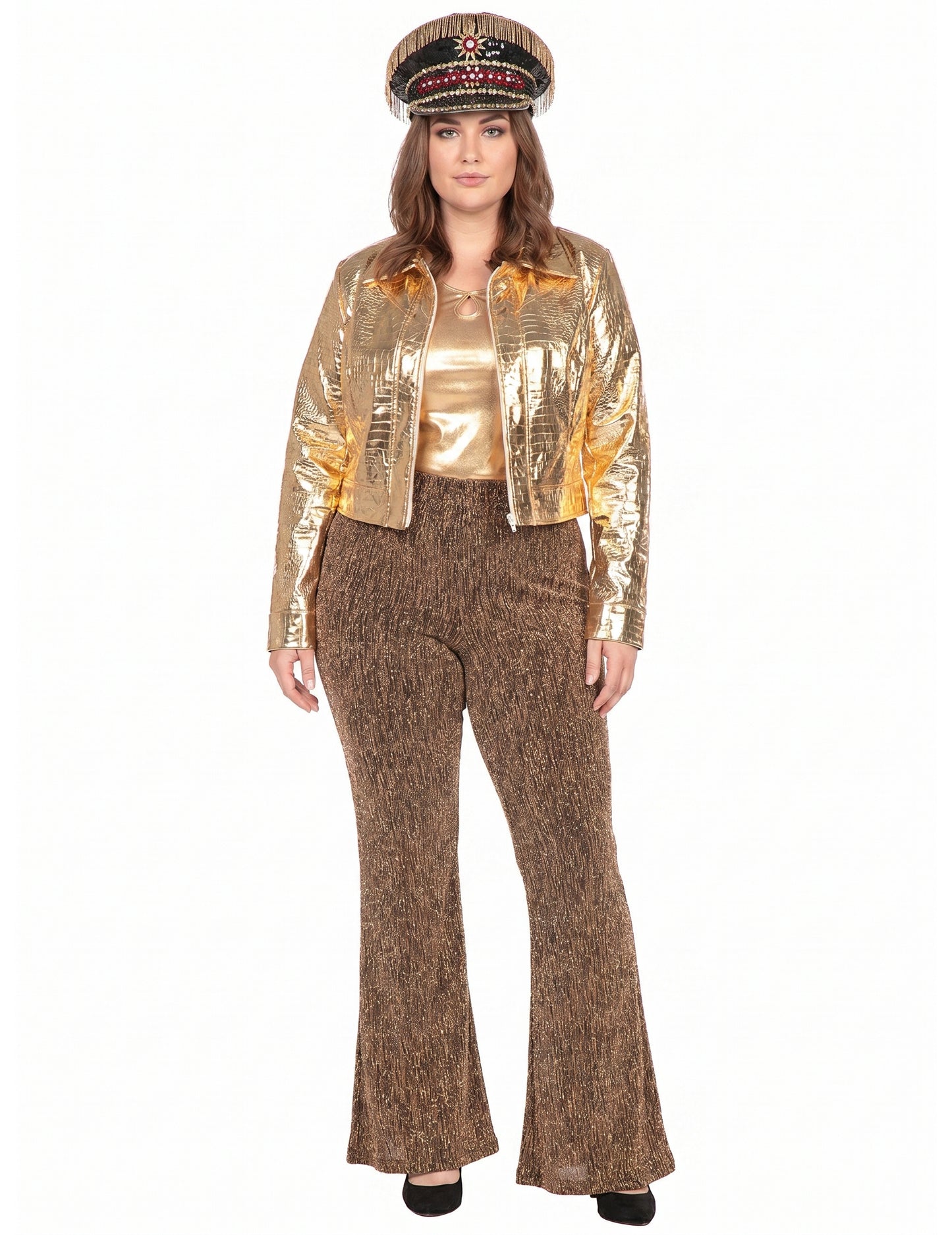 Veste croco métallique dorée femme