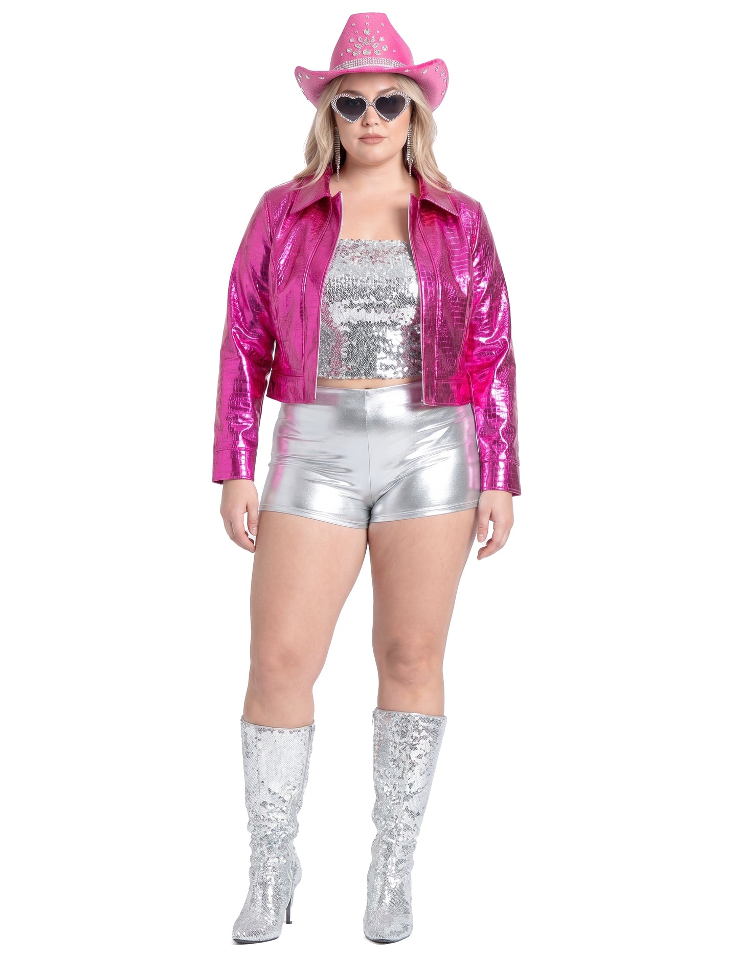 Veste croco métallique rose femme