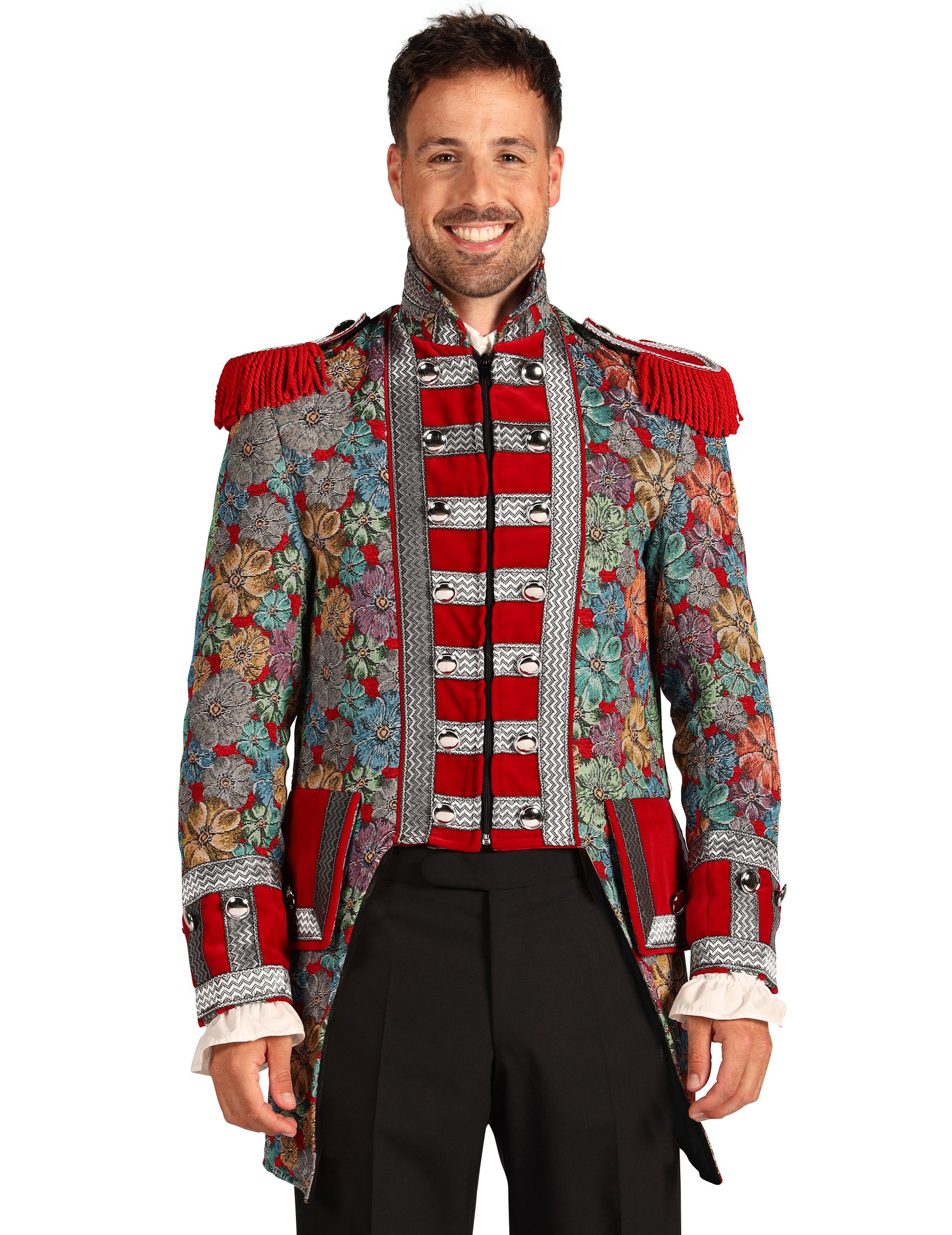 Vue de face de la veste de carnaval homme motif floral haut de gamme