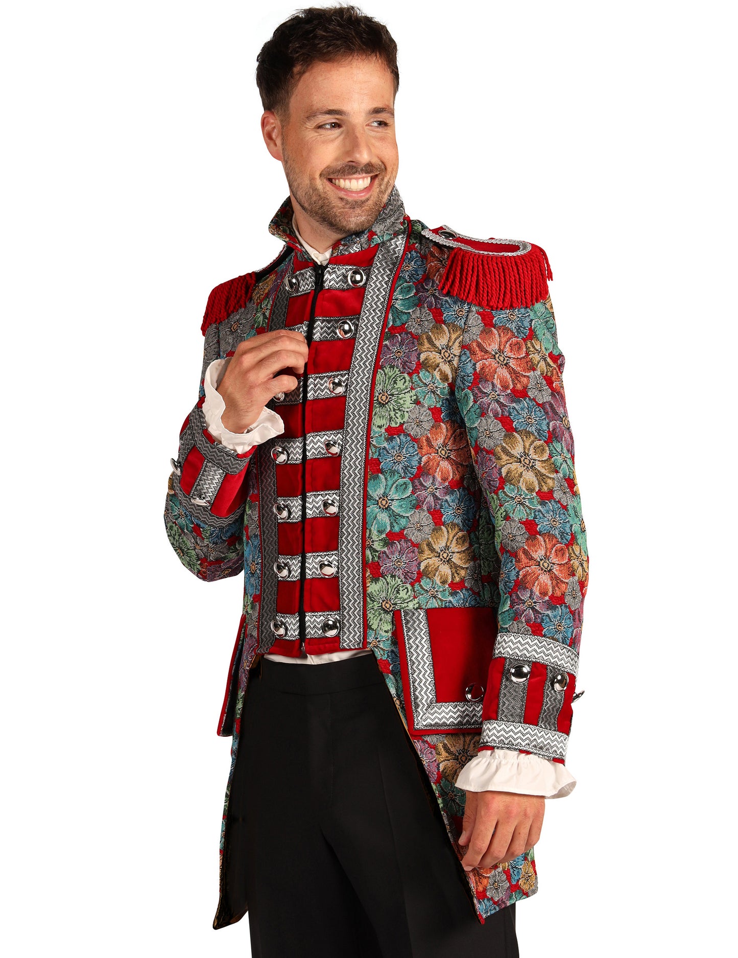 Vue de profil de la veste de carnaval homme motif floral haut de gamme