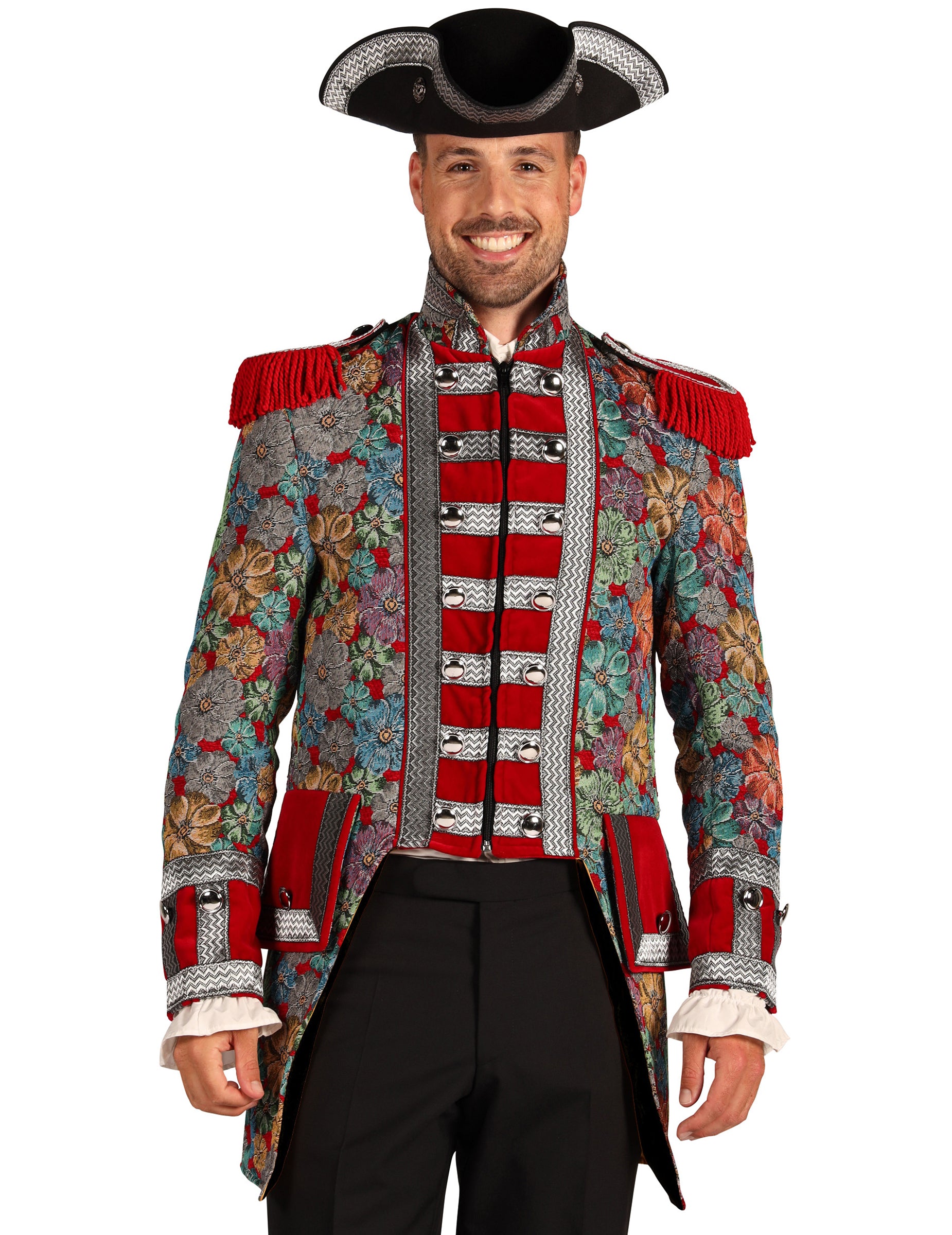Vue avec chapeau tricorne de la veste de carnaval motif floral haut de gamme