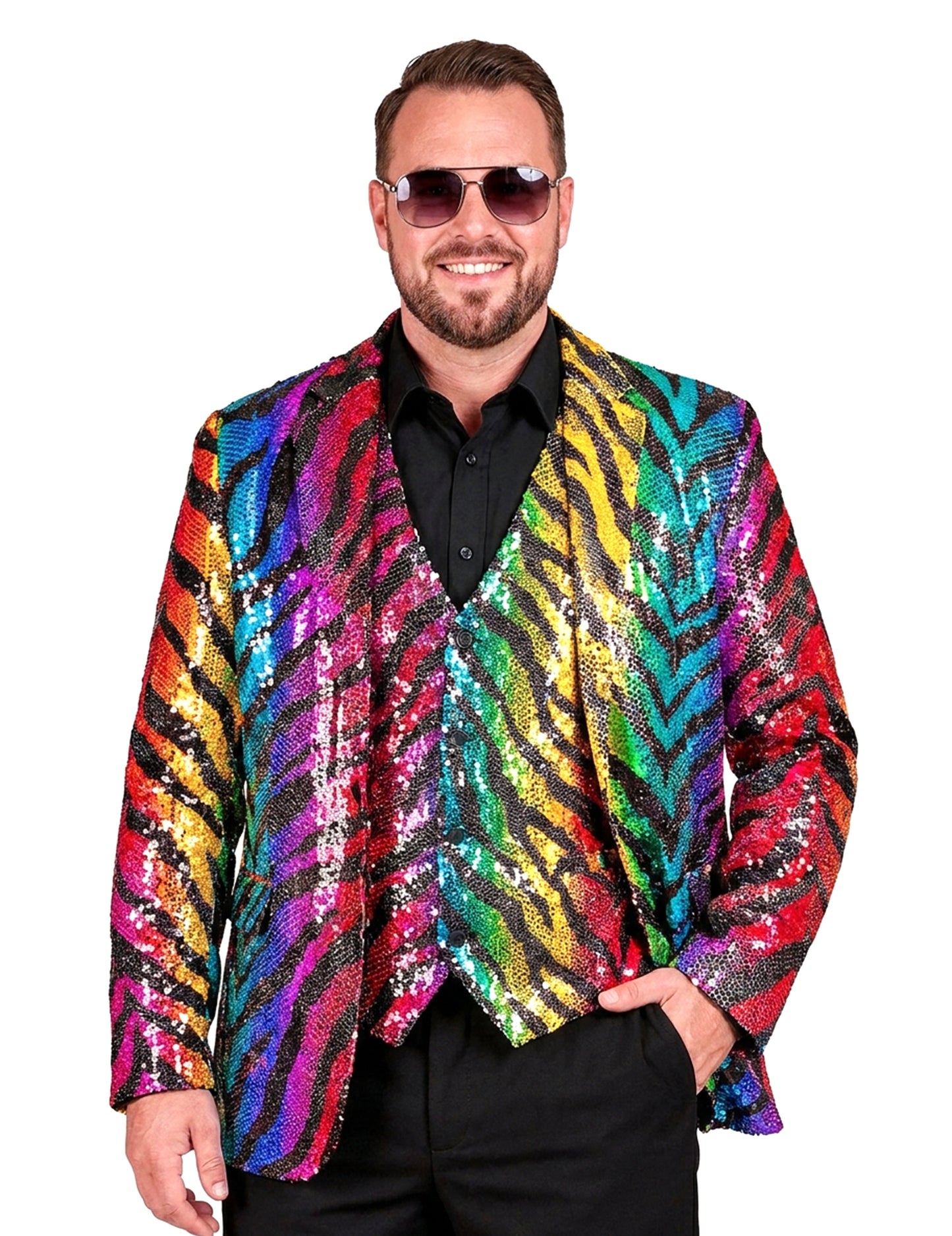 Regenboog tijgerprint kostuumjasje met pailletten voor volwassenen