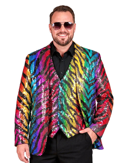 Veste de costume à sequins tigrée arc en ciel adulte
