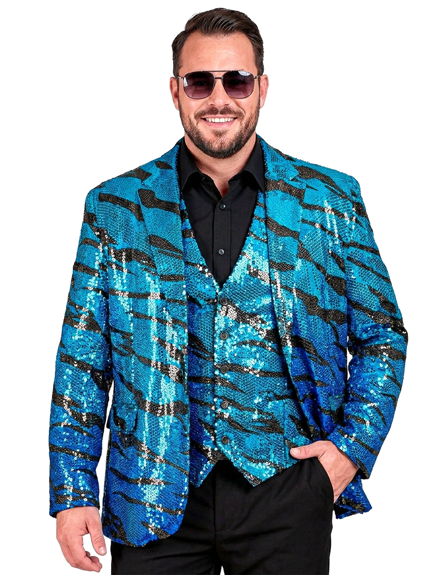 Veste de costume à sequins vague bleue adulte