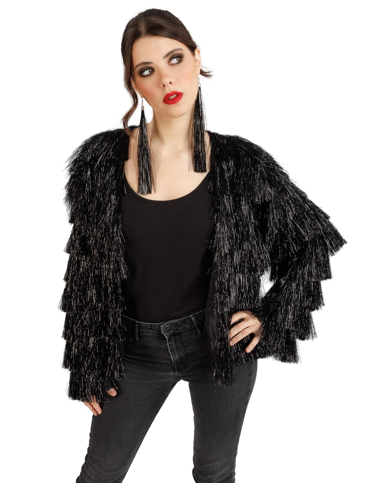 Veste festival à franges noires femme