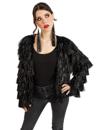 Veste festival à franges noires femme