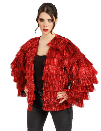 Veste festival à franges rouges femme