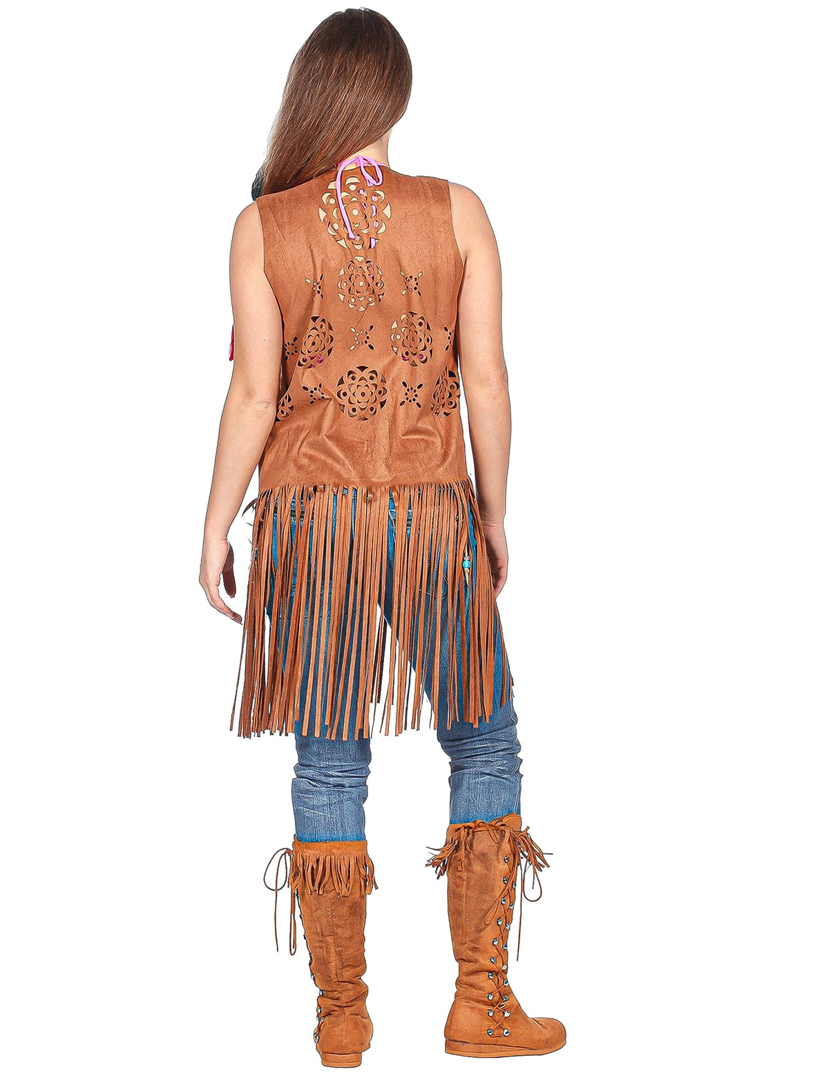 Lange bruine hippiejas met franjes voor dames
