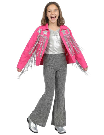 Veste western à franges rose fille