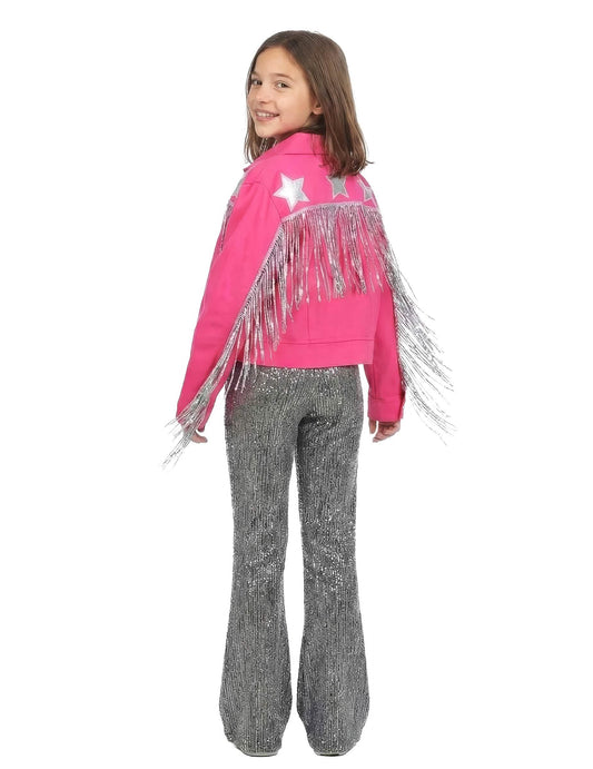 Veste western à franges rose fille