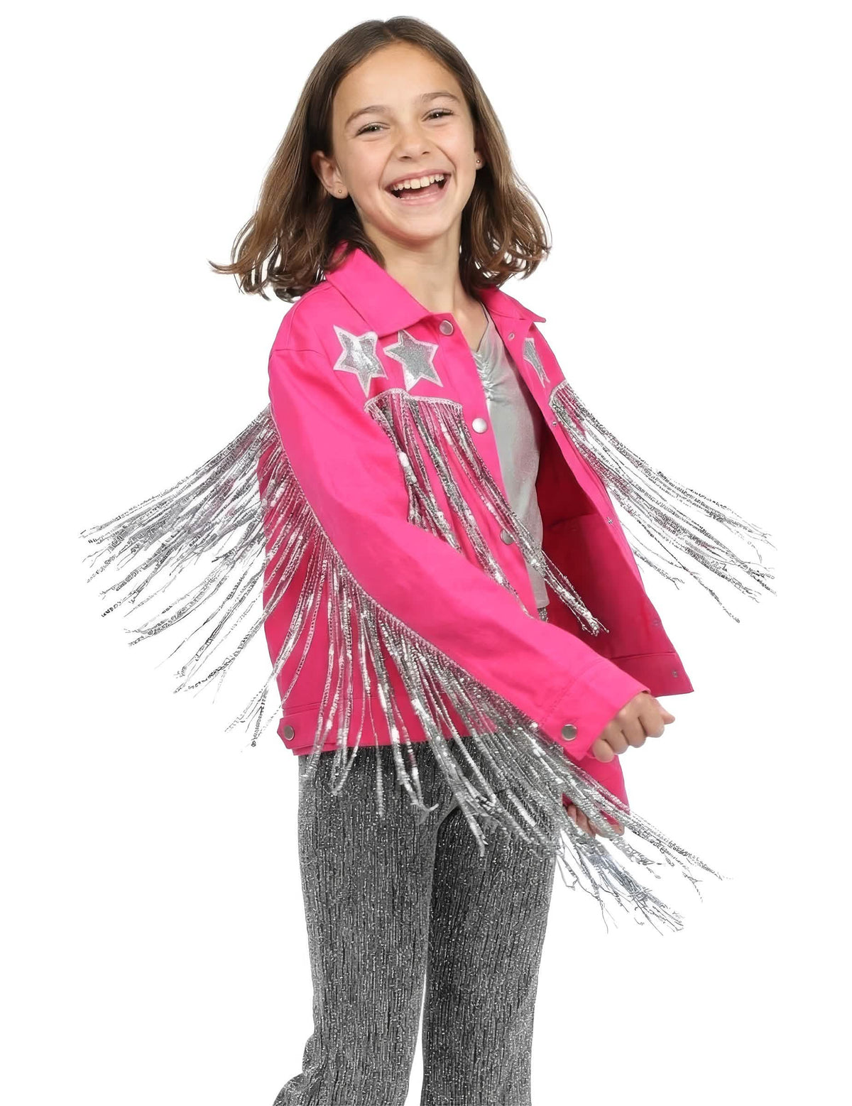 Veste western à franges rose fille