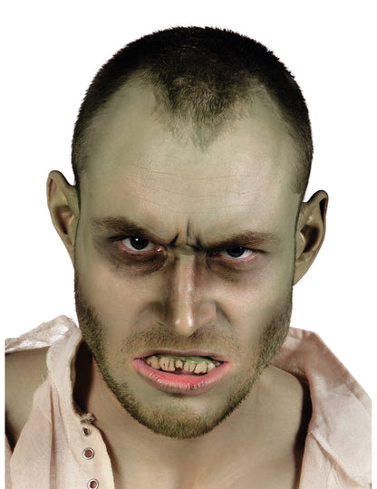 Détail des gencives vertes du dentier zombie pour adulte Halloween